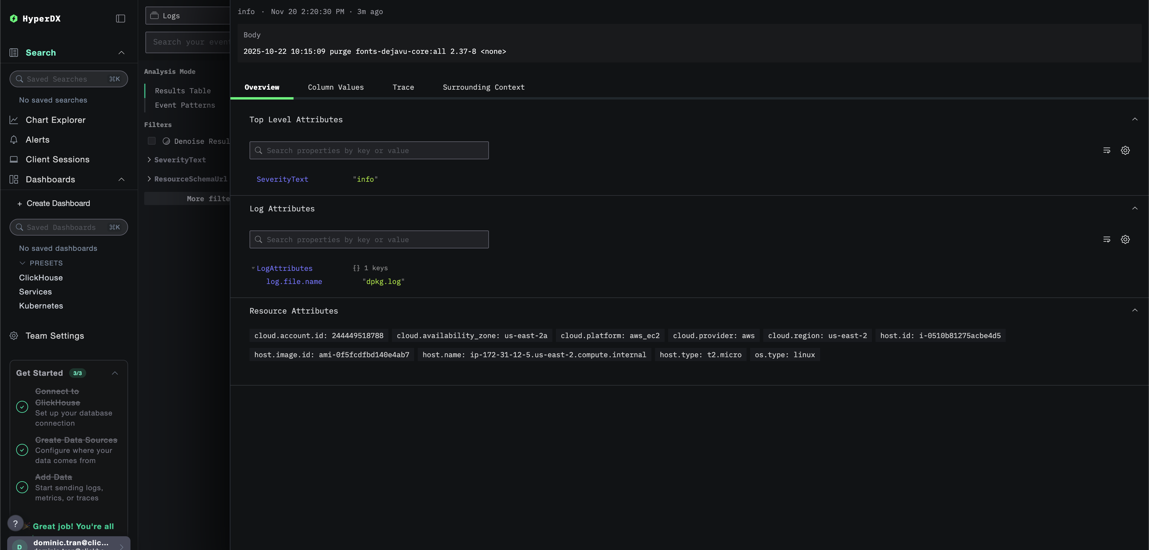 Детали журнала EC2 с метаданными