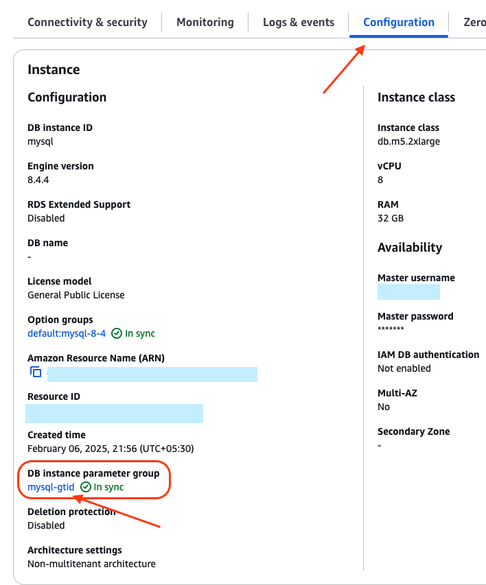 Где найти группу параметров в RDS